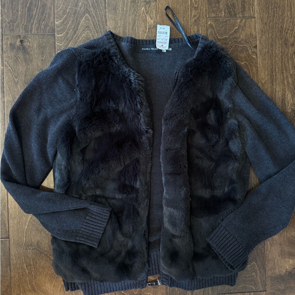 Faux fur knit zip up sweater